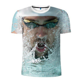 Мужская футболка 3D спортивная с принтом Пловец в Белгороде, 100% полиэстер с улучшенными характеристиками | приталенный силуэт, круглая горловина, широкие плечи, сужается к линии бедра | 