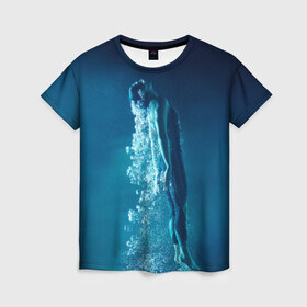 Женская футболка 3D с принтом Под водой в Белгороде, 100% полиэфир ( синтетическое хлопкоподобное полотно) | прямой крой, круглый вырез горловины, длина до линии бедер | плавание | спорт