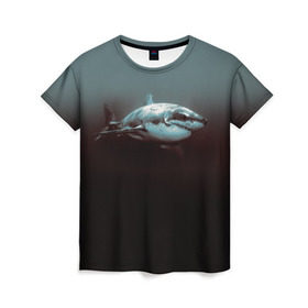 Женская футболка 3D с принтом Акула в Белгороде, 100% полиэфир ( синтетическое хлопкоподобное полотно) | прямой крой, круглый вырез горловины, длина до линии бедер | акула | море | хищник