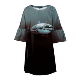 Детское платье 3D с принтом Акула в Белгороде, 100% полиэстер | прямой силуэт, чуть расширенный к низу. Круглая горловина, на рукавах — воланы | акула | море | хищник
