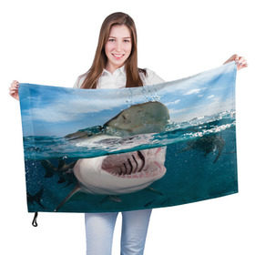 Флаг 3D с принтом Хищная акула в Белгороде, 100% полиэстер | плотность ткани — 95 г/м2, размер — 67 х 109 см. Принт наносится с одной стороны | акула | море | океан | природа | хищник