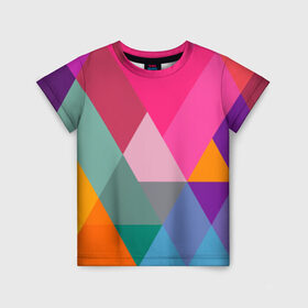 Детская футболка 3D с принтом Разноцветные полигоны в Белгороде, 100% гипоаллергенный полиэфир | прямой крой, круглый вырез горловины, длина до линии бедер, чуть спущенное плечо, ткань немного тянется | абстракция | полигон | ромб | узор | фон | цвет