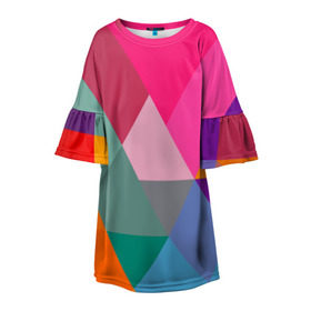 Детское платье 3D с принтом Разноцветные полигоны в Белгороде, 100% полиэстер | прямой силуэт, чуть расширенный к низу. Круглая горловина, на рукавах — воланы | абстракция | полигон | ромб | узор | фон | цвет