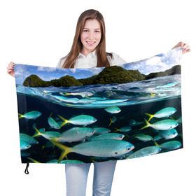 Флаг 3D с принтом Подводный мир в Белгороде, 100% полиэстер | плотность ткани — 95 г/м2, размер — 67 х 109 см. Принт наносится с одной стороны | вода | море | океан | природа | рыба | рыбы
