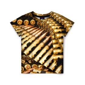 Детская футболка 3D с принтом Золотые патроны в Белгороде, 100% гипоаллергенный полиэфир | прямой крой, круглый вырез горловины, длина до линии бедер, чуть спущенное плечо, ткань немного тянется | война | гильза | золото | оружие | патрон | пуля