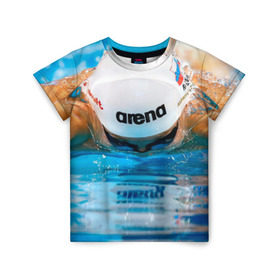 Детская футболка 3D с принтом Пловец в Белгороде, 100% гипоаллергенный полиэфир | прямой крой, круглый вырез горловины, длина до линии бедер, чуть спущенное плечо, ткань немного тянется | Тематика изображения на принте: плавание | спорт