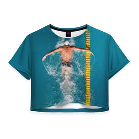 Женская футболка 3D укороченная с принтом Баттерфляй в Белгороде, 100% полиэстер | круглая горловина, длина футболки до линии талии, рукава с отворотами | плавание | спорт