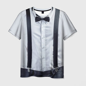 Мужская футболка 3D с принтом Рубашка с подтяжками в Белгороде, 100% полиэфир | прямой крой, круглый вырез горловины, длина до линии бедер | бабочка