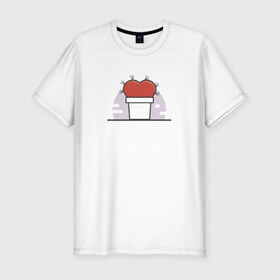 Мужская футболка премиум с принтом Сердце-кактус в Белгороде, 92% хлопок, 8% лайкра | приталенный силуэт, круглый вырез ворота, длина до линии бедра, короткий рукав | кактус | любовь | сердце