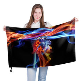 Флаг 3D с принтом Поцелуй двух стихий в Белгороде, 100% полиэстер | плотность ткани — 95 г/м2, размер — 67 х 109 см. Принт наносится с одной стороны | love | love is | девушка | любовь | поцелуй | романтика
