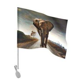 Флаг для автомобиля с принтом Дикий слон в Белгороде, 100% полиэстер | Размер: 30*21 см | слон