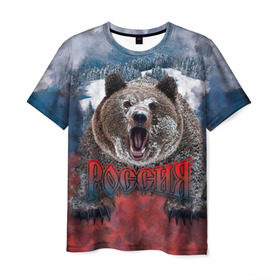 Мужская футболка 3D с принтом Русский медведь в Белгороде, 100% полиэфир | прямой крой, круглый вырез горловины, длина до линии бедер | медведь | патриот | россия | русский медведь