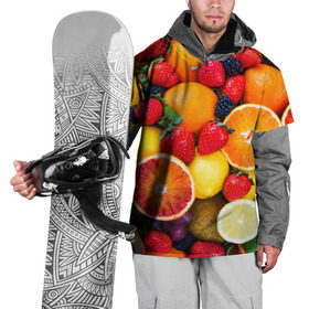 Накидка на куртку 3D с принтом Мультифрукт в Белгороде, 100% полиэстер |  | Тематика изображения на принте: апельсин | ежевика | киви | клубника | лимон | яблоко