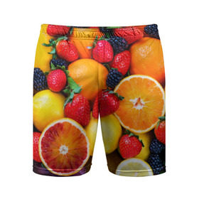 Мужские шорты 3D спортивные с принтом Мультифрукт в Белгороде,  |  | апельсин | ежевика | киви | клубника | лимон | яблоко