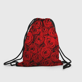 Рюкзак-мешок 3D с принтом Красные розы в Белгороде, 100% полиэстер | плотность ткани — 200 г/м2, размер — 35 х 45 см; лямки — толстые шнурки, застежка на шнуровке, без карманов и подкладки | букет | лепесток | роза | розы | цвет | цветок