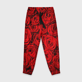 Детские брюки 3D с принтом Красные розы в Белгороде, 100% полиэстер | манжеты по низу, эластичный пояс регулируется шнурком, по бокам два кармана без застежек, внутренняя часть кармана из мелкой сетки | букет | лепесток | роза | розы | цвет | цветок