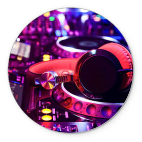 Коврик круглый с принтом DJ Mix в Белгороде, резина и полиэстер | круглая форма, изображение наносится на всю лицевую часть | deejay | dj | диджей | музыка | наушники | пульт