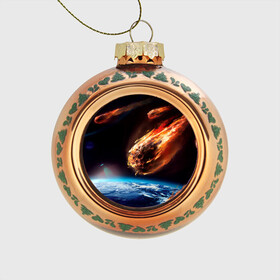 Стеклянный ёлочный шар с принтом Метеориты в Белгороде, Стекло | Диаметр: 80 мм | астероид | земля | космос | метеор | планета