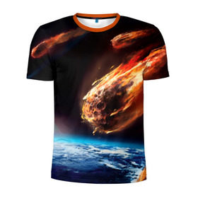 Мужская футболка 3D спортивная с принтом Метеориты в Белгороде, 100% полиэстер с улучшенными характеристиками | приталенный силуэт, круглая горловина, широкие плечи, сужается к линии бедра | астероид | земля | космос | метеор | планета