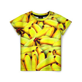 Детская футболка 3D с принтом Банана в Белгороде, 100% гипоаллергенный полиэфир | прямой крой, круглый вырез горловины, длина до линии бедер, чуть спущенное плечо, ткань немного тянется | бананы | еда | желтые | популярные | прикольные | фрукты