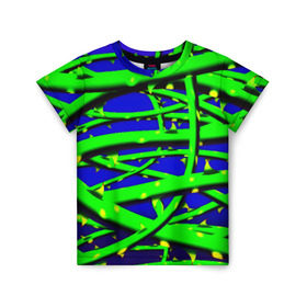 Детская футболка 3D с принтом Шипы в Белгороде, 100% гипоаллергенный полиэфир | прямой крой, круглый вырез горловины, длина до линии бедер, чуть спущенное плечо, ткань немного тянется | колючки | растения | шипы | яркий