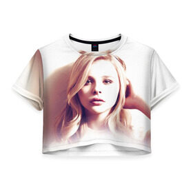 Женская футболка 3D укороченная с принтом Хлоя Грейс Морец в Белгороде, 100% полиэстер | круглая горловина, длина футболки до линии талии, рукава с отворотами | Тематика изображения на принте: chloe | moretz | волна | кино | пипец