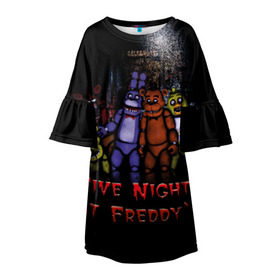 Детское платье 3D с принтом Five Nights At Freddy`s в Белгороде, 100% полиэстер | прямой силуэт, чуть расширенный к низу. Круглая горловина, на рукавах — воланы | five nights at freddys | five nights at freddys по мотивам игрыfreddy | игры | мишка | фнаф | фредди