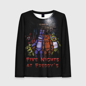 Женский лонгслив 3D с принтом Five Nights At Freddy`s в Белгороде, 100% полиэстер | длинные рукава, круглый вырез горловины, полуприлегающий силуэт | five nights at freddys | five nights at freddys по мотивам игрыfreddy | игры | мишка | фнаф | фредди