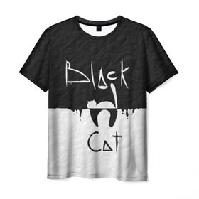 Мужская футболка 3D с принтом Black cat в Белгороде, 100% полиэфир | прямой крой, круглый вырез горловины, длина до линии бедер | Тематика изображения на принте: черный кот
