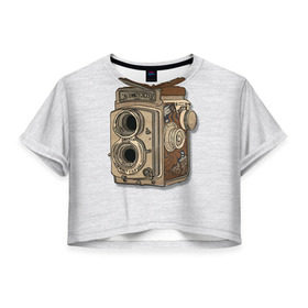 Женская футболка 3D укороченная с принтом Фотоаппарат в Белгороде, 100% полиэстер | круглая горловина, длина футболки до линии талии, рукава с отворотами | camera | зеркалка | камера | фотик | фото | фотоаппарат | фотографировать