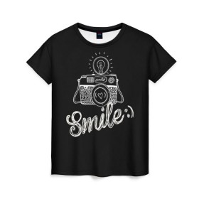 Женская футболка 3D с принтом Smile в Белгороде, 100% полиэфир ( синтетическое хлопкоподобное полотно) | прямой крой, круглый вырез горловины, длина до линии бедер | Тематика изображения на принте: camera | smile | вспышка | зеркалка | камера | фотик | фото | фотоаппарат | фотографировать
