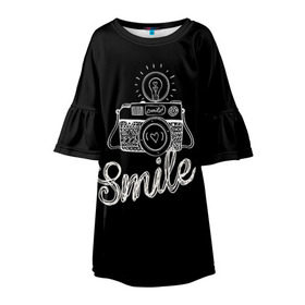 Детское платье 3D с принтом Smile в Белгороде, 100% полиэстер | прямой силуэт, чуть расширенный к низу. Круглая горловина, на рукавах — воланы | Тематика изображения на принте: camera | smile | вспышка | зеркалка | камера | фотик | фото | фотоаппарат | фотографировать