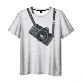 Мужская футболка 3D с принтом Фотоаппарат на груди в Белгороде, 100% полиэфир | прямой крой, круглый вырез горловины, длина до линии бедер | Тематика изображения на принте: camera | зеркалка | камера | фотик | фото | фотоаппарат | фотографировать