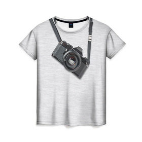Женская футболка 3D с принтом Фотоаппарат на груди в Белгороде, 100% полиэфир ( синтетическое хлопкоподобное полотно) | прямой крой, круглый вырез горловины, длина до линии бедер | camera | зеркалка | камера | фотик | фото | фотоаппарат | фотографировать