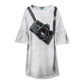 Детское платье 3D с принтом Фотоаппарат на груди в Белгороде, 100% полиэстер | прямой силуэт, чуть расширенный к низу. Круглая горловина, на рукавах — воланы | Тематика изображения на принте: camera | зеркалка | камера | фотик | фото | фотоаппарат | фотографировать