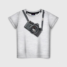 Детская футболка 3D с принтом Фотоаппарат на груди в Белгороде, 100% гипоаллергенный полиэфир | прямой крой, круглый вырез горловины, длина до линии бедер, чуть спущенное плечо, ткань немного тянется | camera | зеркалка | камера | фотик | фото | фотоаппарат | фотографировать