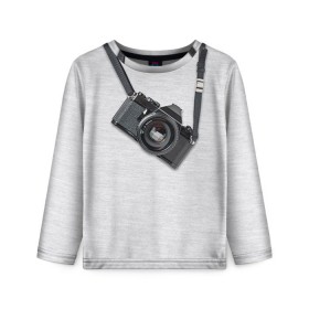 Детский лонгслив 3D с принтом Фотоаппарат на груди в Белгороде, 100% полиэстер | длинные рукава, круглый вырез горловины, полуприлегающий силуэт
 | Тематика изображения на принте: camera | зеркалка | камера | фотик | фото | фотоаппарат | фотографировать