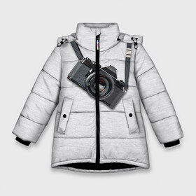 Зимняя куртка для девочек 3D с принтом Фотоаппарат на груди в Белгороде, ткань верха — 100% полиэстер; подклад — 100% полиэстер, утеплитель — 100% полиэстер. | длина ниже бедра, удлиненная спинка, воротник стойка и отстегивающийся капюшон. Есть боковые карманы с листочкой на кнопках, утяжки по низу изделия и внутренний карман на молнии. 

Предусмотрены светоотражающий принт на спинке, радужный светоотражающий элемент на пуллере молнии и на резинке для утяжки. | camera | зеркалка | камера | фотик | фото | фотоаппарат | фотографировать