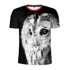 Мужская футболка 3D спортивная с принтом Сова в Белгороде, 100% полиэстер с улучшенными характеристиками | приталенный силуэт, круглая горловина, широкие плечи, сужается к линии бедра | ночь | ночьная | птица | сова | фото | хищник | черно белое