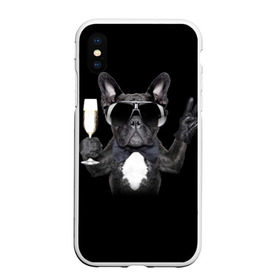 Чехол для iPhone XS Max матовый с принтом Бульдог в очках в Белгороде, Силикон | Область печати: задняя сторона чехла, без боковых панелей | бульдог | в очках | знак | очки | перчатка | победа | французский | фужер