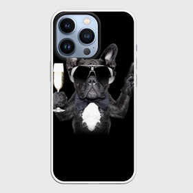 Чехол для iPhone 13 Pro с принтом Бульдог в очках в Белгороде,  |  | бульдог | в очках | знак | очки | перчатка | победа | французский | фужер