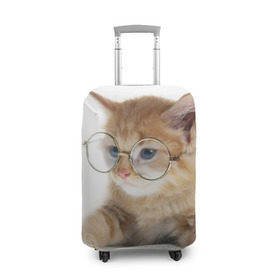 Чехол для чемодана 3D с принтом Кот в очках в Белгороде, 86% полиэфир, 14% спандекс | двустороннее нанесение принта, прорези для ручек и колес | домашнее | животное | книга | кот | кот в очках | котэ | очки | прикол | умный | ученый | читает