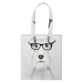 Сумка 3D повседневная с принтом Собака в очках в Белгороде, 100% полиэстер | Плотность: 200 г/м2; Размер: 34×35 см; Высота лямок: 30 см | белый | домашнее | животное | очки | пес | прикол | собака в очках | умный | ученый | эрдельтерьер