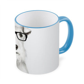 Кружка 3D с принтом Собака в очках в Белгороде, керамика | ёмкость 330 мл | Тематика изображения на принте: белый | домашнее | животное | очки | пес | прикол | собака в очках | умный | ученый | эрдельтерьер