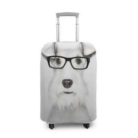 Чехол для чемодана 3D с принтом Собака в очках в Белгороде, 86% полиэфир, 14% спандекс | двустороннее нанесение принта, прорези для ручек и колес | Тематика изображения на принте: белый | домашнее | животное | очки | пес | прикол | собака в очках | умный | ученый | эрдельтерьер