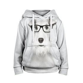Детская толстовка 3D с принтом Собака в очках в Белгороде, 100% полиэстер | двухслойный капюшон со шнурком для регулировки, мягкие манжеты на рукавах и по низу толстовки, спереди карман-кенгуру с мягким внутренним слоем | Тематика изображения на принте: белый | домашнее | животное | очки | пес | прикол | собака в очках | умный | ученый | эрдельтерьер