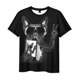 Мужская футболка 3D с принтом Бульдог в очках в Белгороде, 100% полиэфир | прямой крой, круглый вырез горловины, длина до линии бедер | домашнее | животное | пес | собака