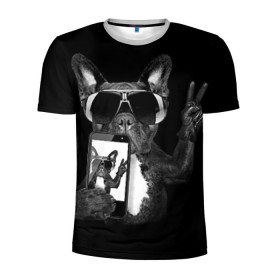 Мужская футболка 3D спортивная с принтом Бульдог в очках в Белгороде, 100% полиэстер с улучшенными характеристиками | приталенный силуэт, круглая горловина, широкие плечи, сужается к линии бедра | домашнее | животное | пес | собака