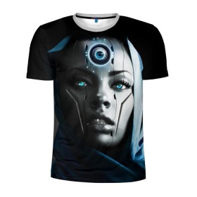 Мужская футболка 3D спортивная с принтом Девушка андроид в Белгороде, 100% полиэстер с улучшенными характеристиками | приталенный силуэт, круглая горловина, широкие плечи, сужается к линии бедра | андроид | глаз | девушка | киборг | робот | третий