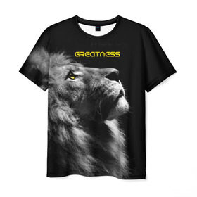 Мужская футболка 3D с принтом Greatness (Величие) в Белгороде, 100% полиэфир | прямой крой, круглый вырез горловины, длина до линии бедер | Тематика изображения на принте: lion | великий | киска | кот | кошка | лев | сильный